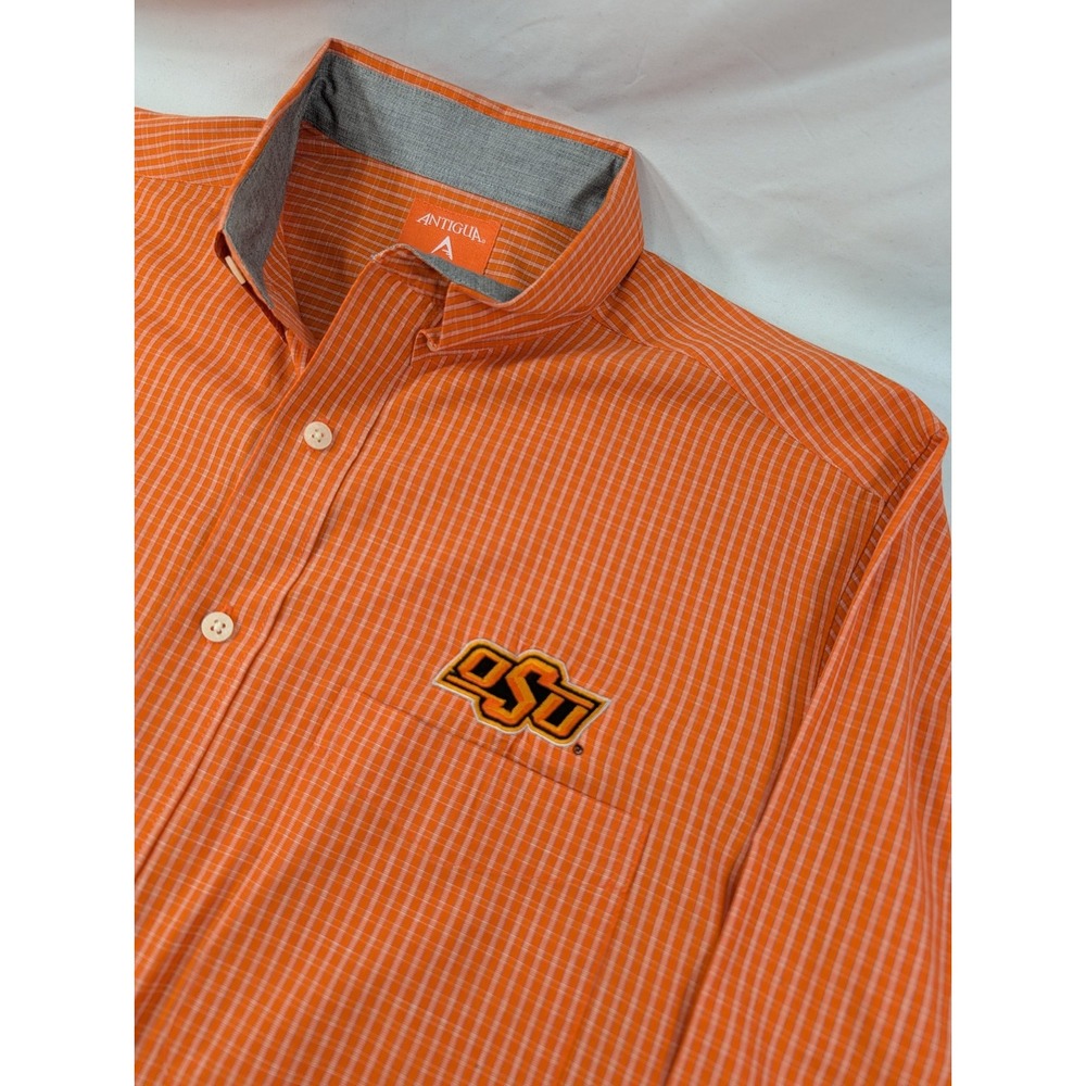 Oklahoma State Cowboys Antigua Long Sleeve Button Down Shirt XL Orange Plaid